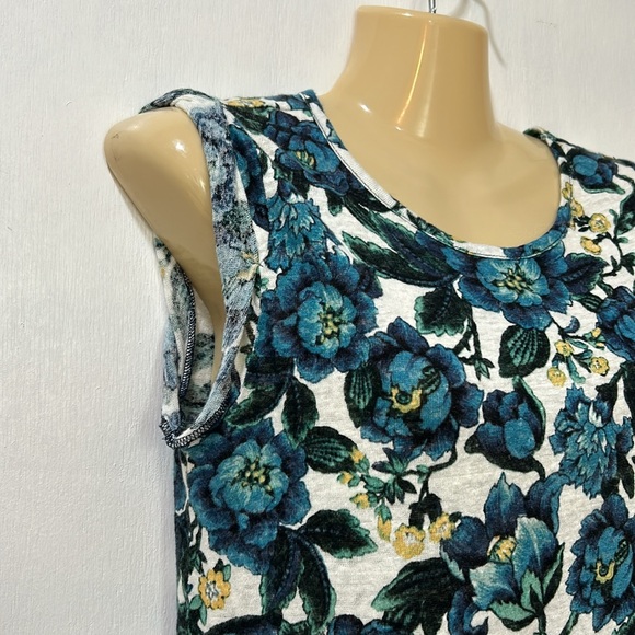 LOFT WOMEN 100% LINEN BLOUSE BLUE FLORAL SLEEVELESS SIZE SMALL - Picture 5 of 10